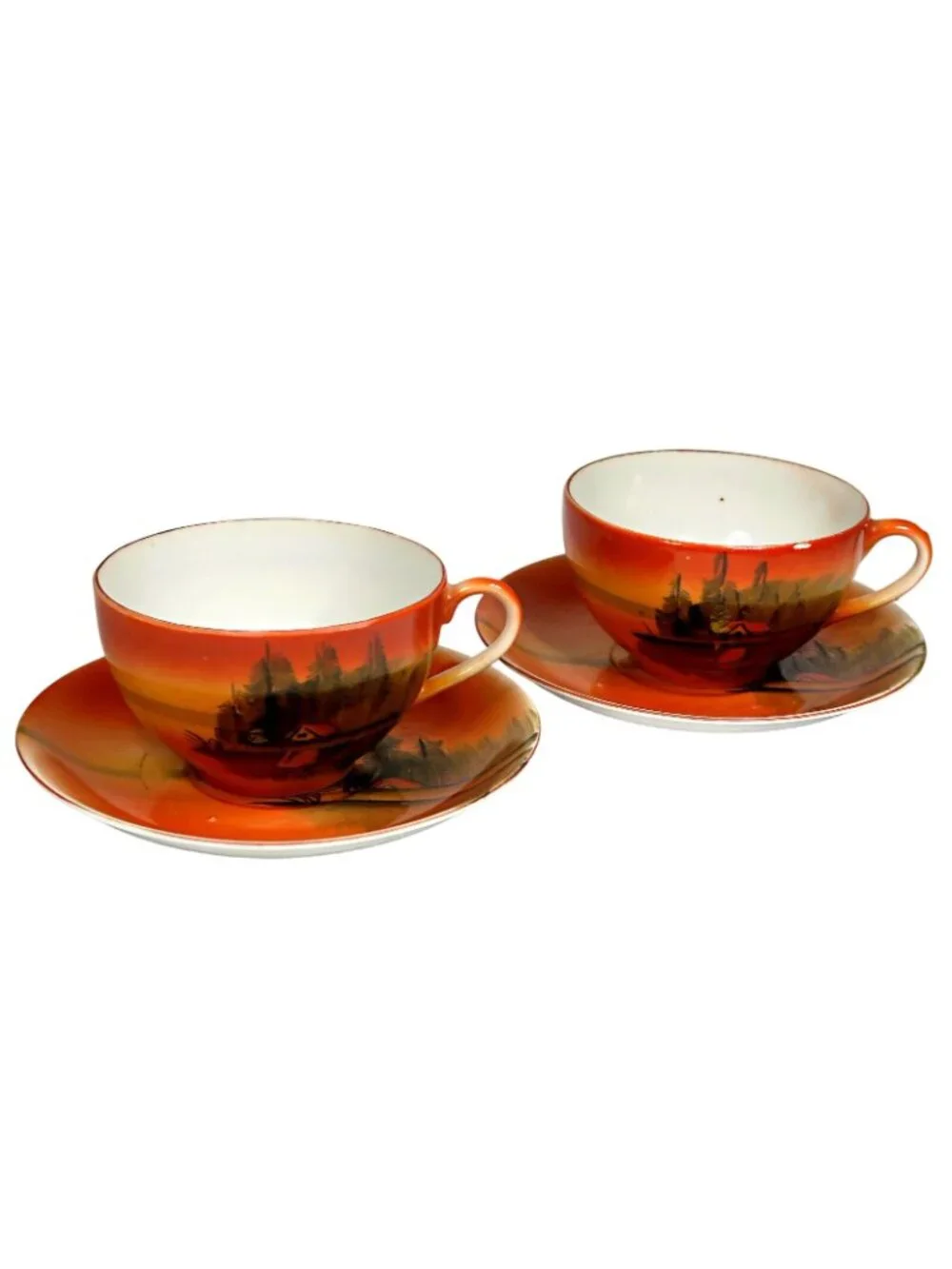 Scenic Luster Teacup & Saucer Pair 1920s-1940s Made in Japan Hand-Painted